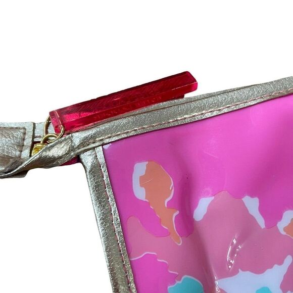 Lilly Pulitzer For Estee Lauder Makeup Bag Pink Floral Gold Trim Preppy Cosmetic - Picture 5 of 7